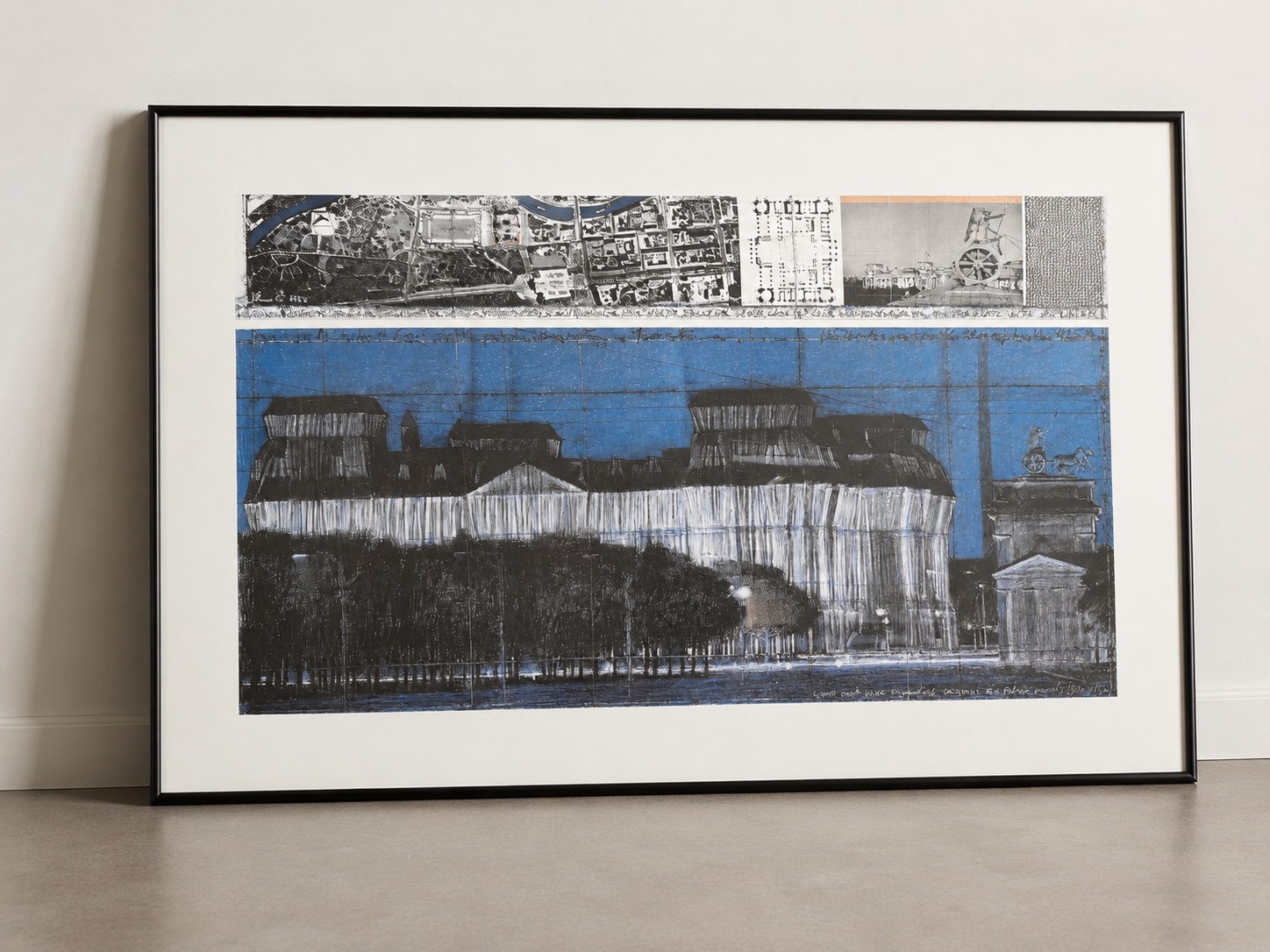 Gerahmtes Kunstwerk mit Passepartout und schwarzem Bilderrahmen