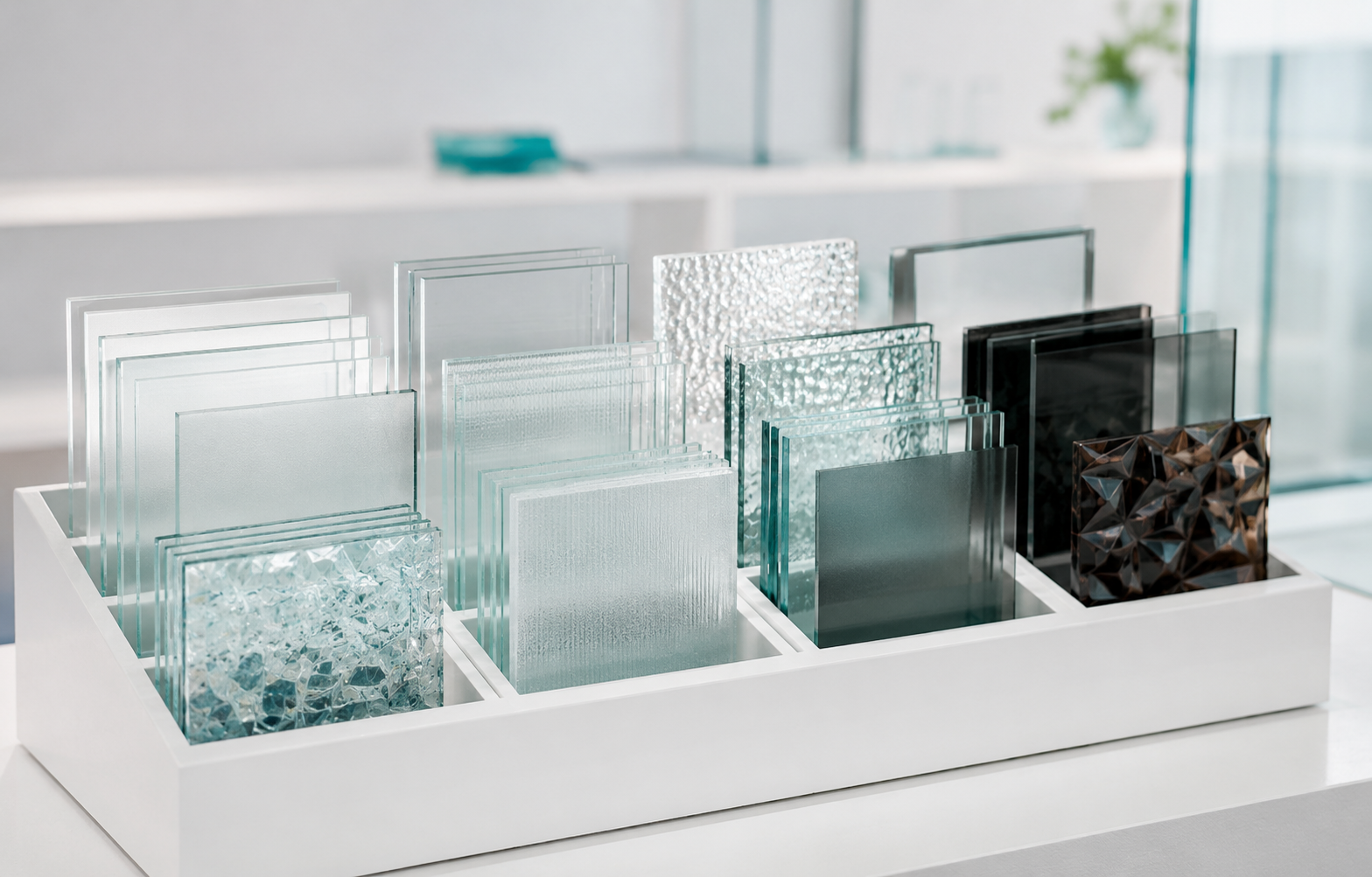 Übersicht verschiedener Glasarten und Glasmuster für Glasprojekte